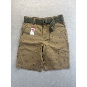 Route 66 Boys Shorts Size 10 / 12 Brown All Over Print Diamonds Belt New VTG